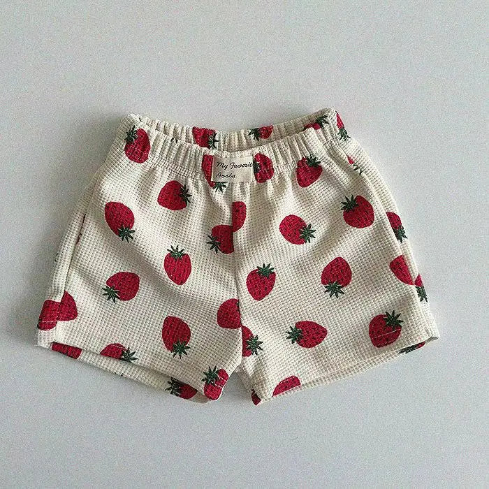 2025 Autumn New Baby Girl Cute Strawberry Print Clothes Set Infant Ribbed Vest + Shorts 3pcs Suit Cute Toddler Girl Outfits