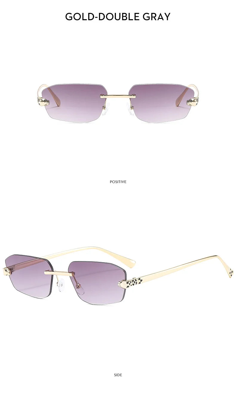 Popular Brand Brown Square Women Sunglasses Fashion Luxury Rimless Rectangle Sun Glasses Female Shades UV400 Vintage Eyewear