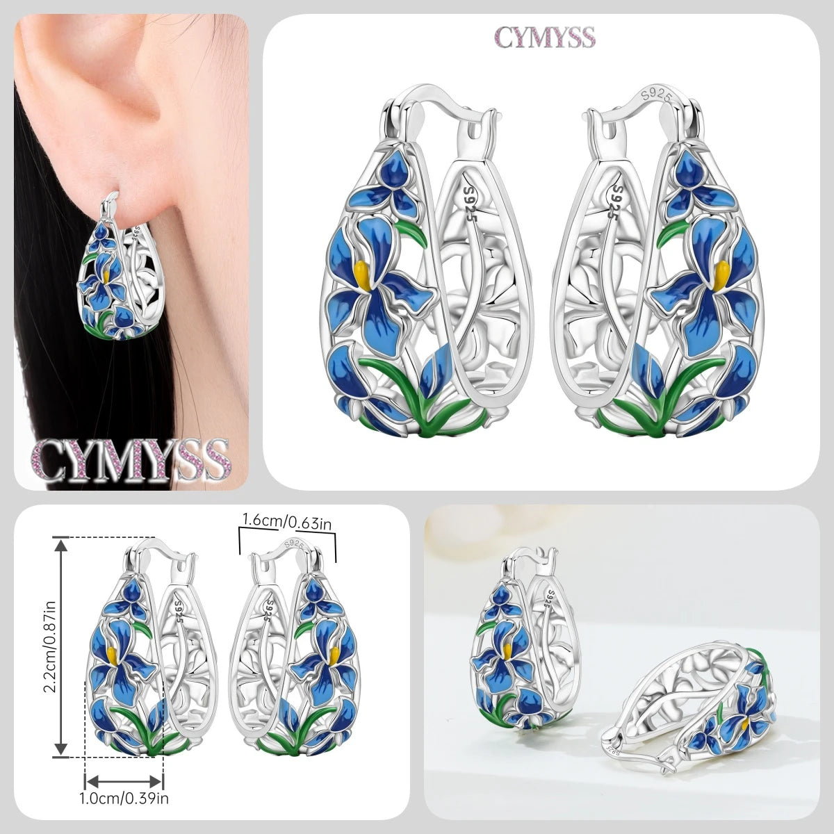 925 Sterling Silver Needle Iris Flower Hoop Earrings for Women Original Elegant Versatile Jewelry Birthday Party Fine Gift 2026