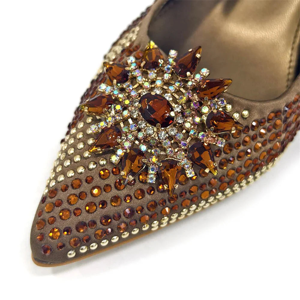 2024 New Designer Specials Italian Women Heels Shoes and Bag Set Royal Purple Color Comfortable With Rhinestone for Party