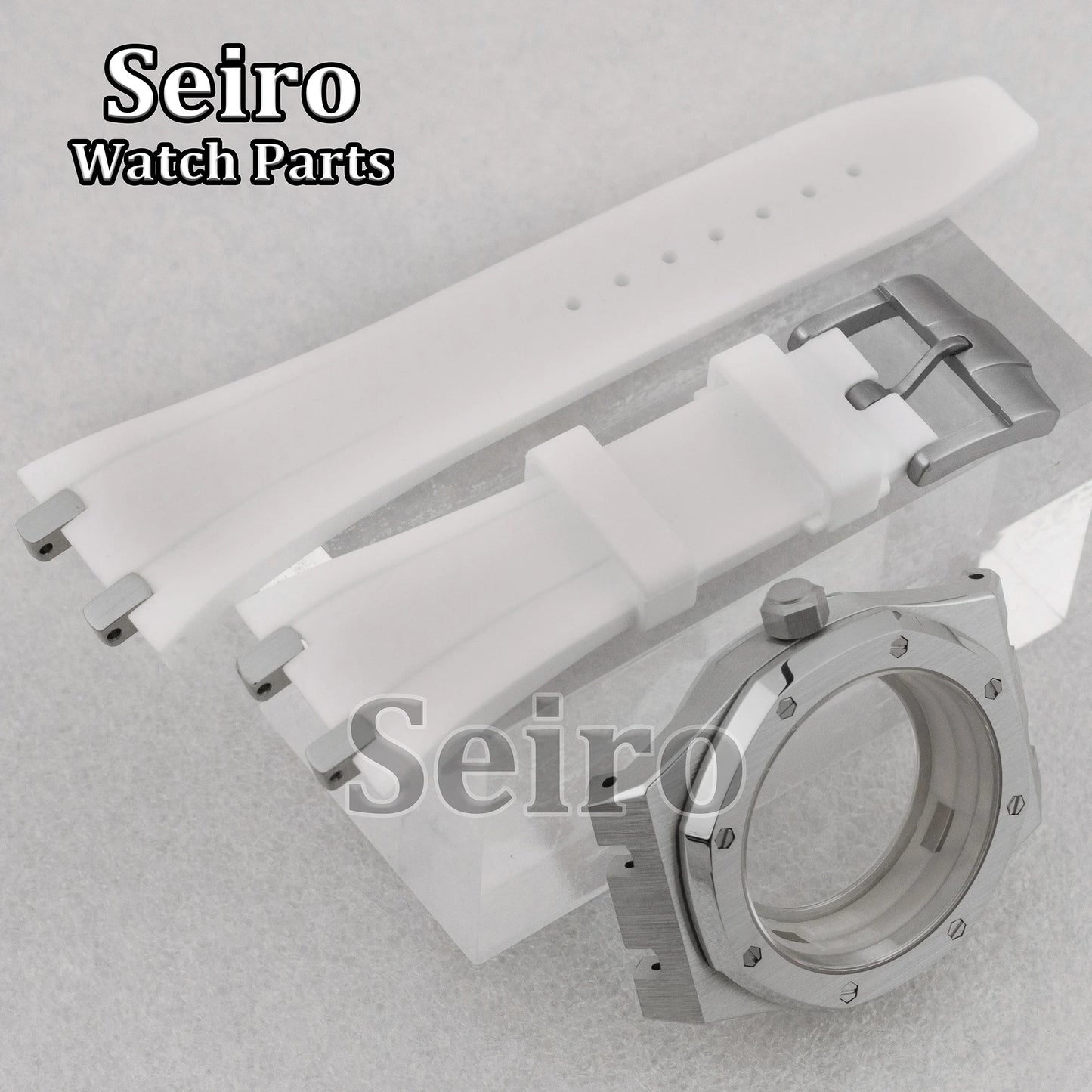 42mm Octagon Watch Case Rubber Strap Sapphire Crystal 10bar for 31.8mm Dial Royal Oak NH35 NH36 Movement Watch Modified Parts