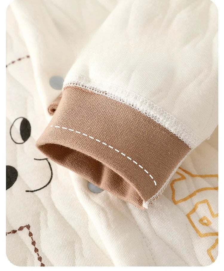 0-2Y Newborn Girl Boy Spring Bodysuit 2026 Baby Cotton Quilted Seamless Romper Autumn Warm Printed Soft Skin-Friendly Sleepwear