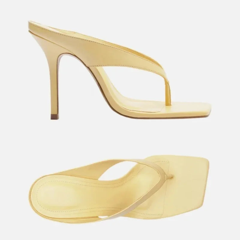 New Sexy Summer Sandals Women Fashion Flip-flops Thin High Heels Square Toe Casual Party Sandals Shoes Leather Sexy Slides