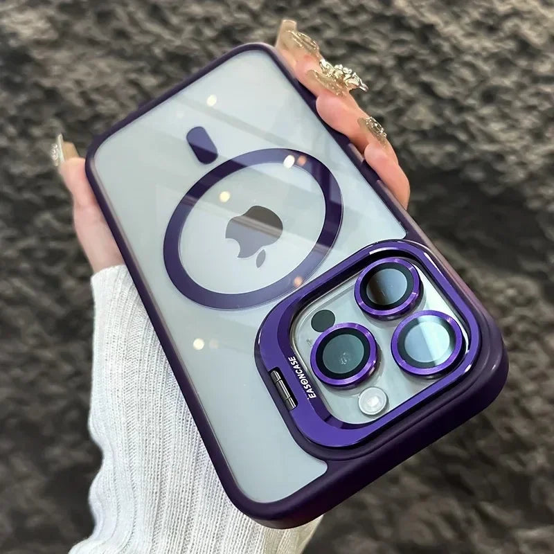 Luxury Magnetic Shockproof Phone Case For iPhone  18 16 17 15 14 13 12 11 Pro Max Funda For Magsafe Stand Lens Protector Cover