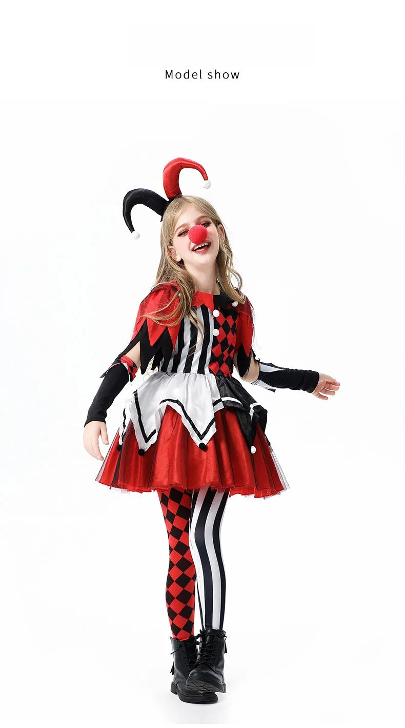 Halloween Cosplay Costumes Horror Clown Dresses Pants Headwear Clothes Sets Carnival Theme Party Role Playing Outfits for Girls