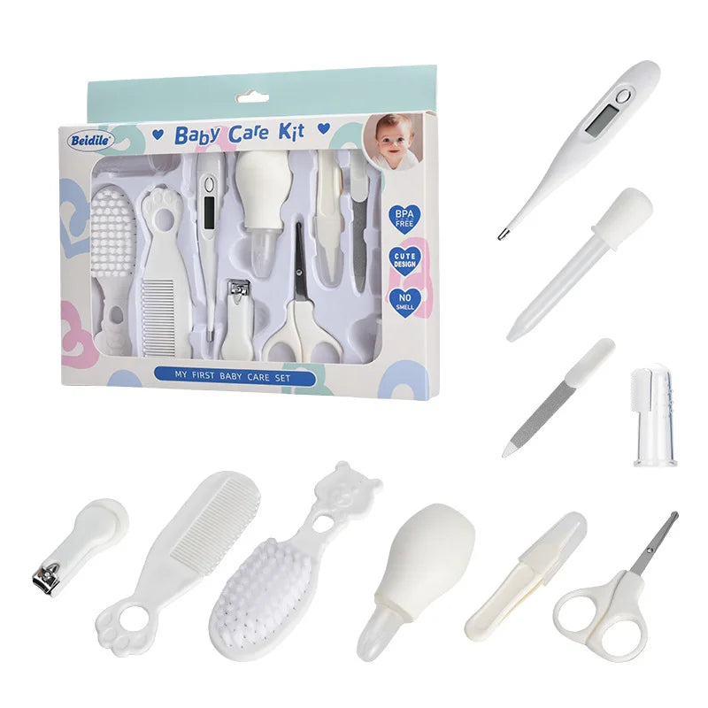 Baby Care Kit Kid Multi-functional Nail Clipper Comb Hair Thermometer Grooming Brush Kit Scissors Baby Health Care Set  Newborn