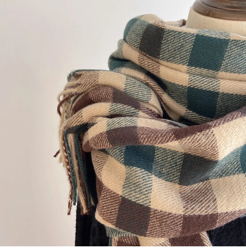 2025 Pamwallymensa Women's Scarf Winter Luxury Brand Tippet Scarves for Ladies Plaid Shawls Warm British Style Thicken Man
