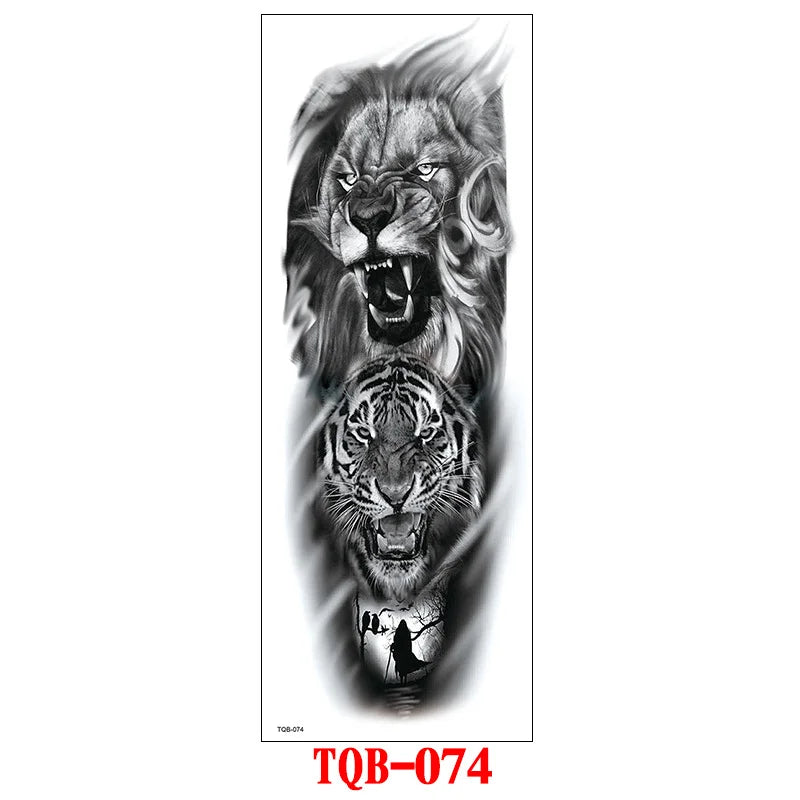 Waterproof Temporary Tattoo Stickers Clock Eye Large Arm Tattoo for Men Women Tiger Animal Fake Tatoo Sleeve