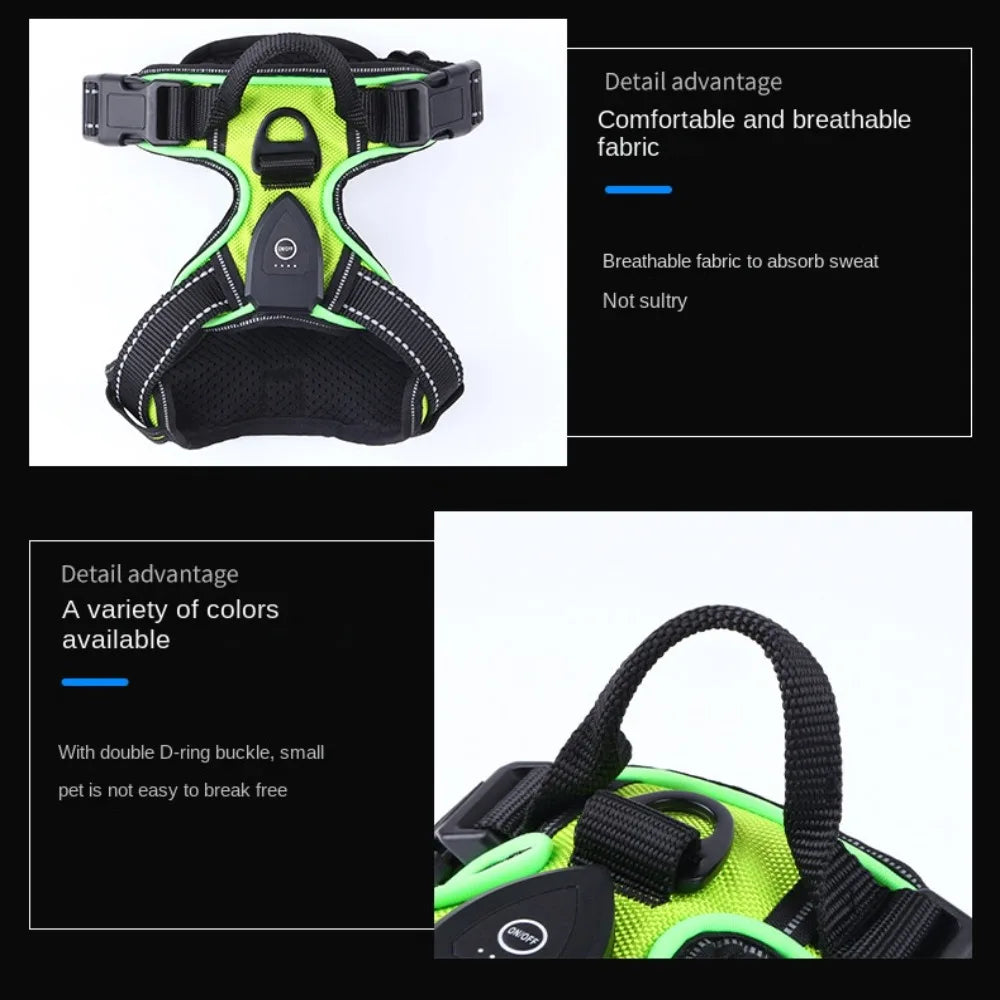 Light Up LED Dog Harness Rechargeable Adjustable Luminous Pet Chest Strap Padded Collar Soft Dog Glow Vest for Night Walking