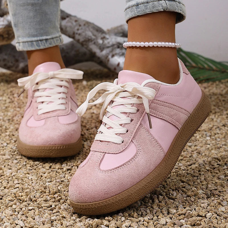 Women's Pink Thick Sole Sneakers 2026 Spring Faux Suede Platform Sport Shoes Woman Plus Size 43 Anti-slip Casual Flat Shoes