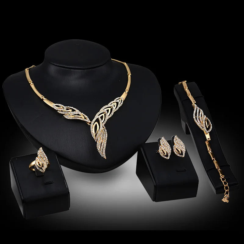 Women's fashionable design metal earrings, necklaces, bracelets, and ring sets suitable for banquets and holiday gifts