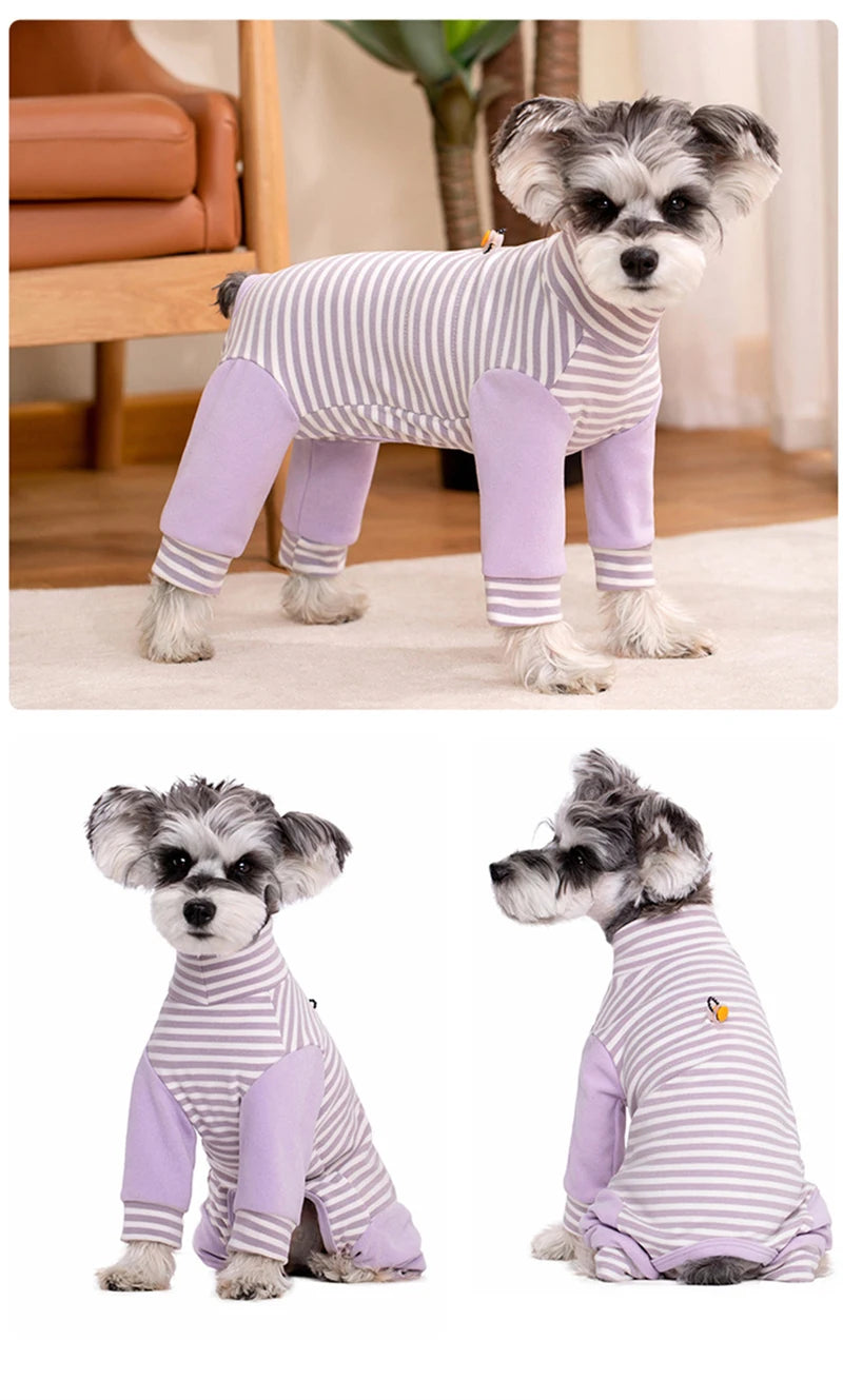 Stripe Fleece Jumpsuit For Small Dogs Winter Dog Clothes Warm Pajamas Dog Long Sleeve Bodysuit Puppy Teddy Chihuahua Clothes