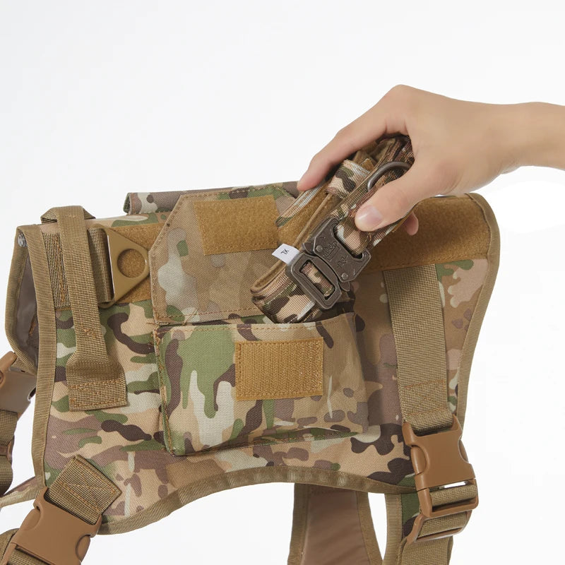 Tactical Dog Harness Adjustable Traning Dog Harness Leash Sets with Storage Bag for Large Dog Control Handle Cat Harness