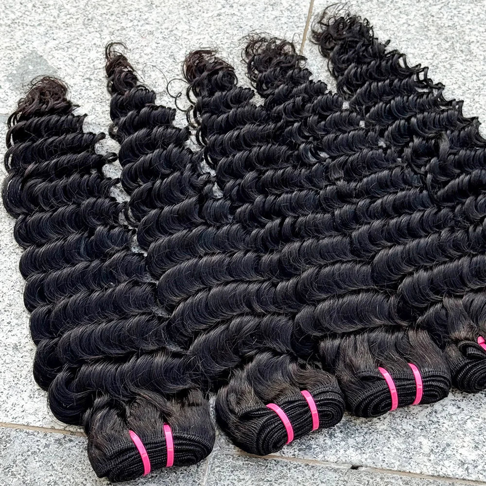 Deep Wave Bundles Natural Color 100% Human Hair Bundles Hair Weave Extension Deep Curly Bundles for Black Women 100g/Bundle