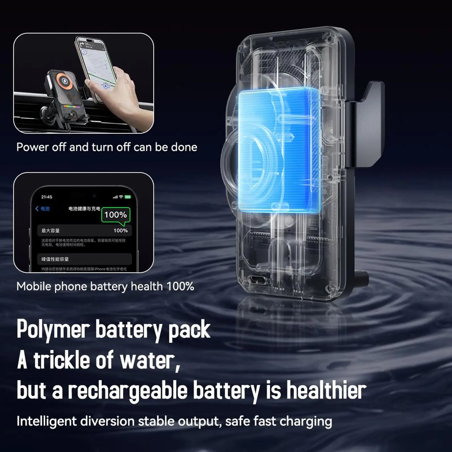 Car Holder With Dualed Motor Electric Rotating Opening Closing Mobile Phone Holder Wireless Fast Charging Phone Bracket