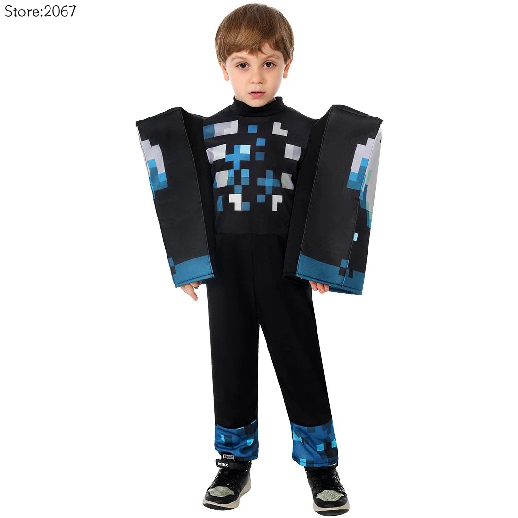 Halloween Cosplay My World Mc Game Dress Up Carnival Kids Cosplay Sound Guard Headgear Jumpsuit Boys Girls Performance Costumes