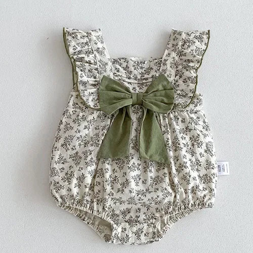 2025 New Summer Korean Style Climbing Suit Flying Sleeve Cotton Lace Splicing Toddler Baby Girls Jumpsuit 0-24M Baby Clothing