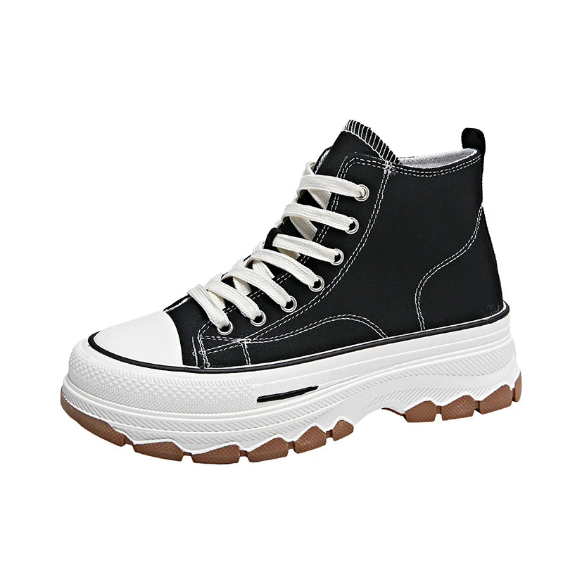 2026Women Canvas Shoes High Top Women's Vulcanize Shoes Lace-Up Casual Ladies Sneakers Plarform Non-slip Round Head Female Shoes