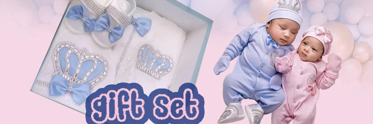 Dollbling Baptism Outfit Boy Prince Luxury Bling Christening Coming Home Romper Bonnet Set Mittens Nursery Hospital Clothing set