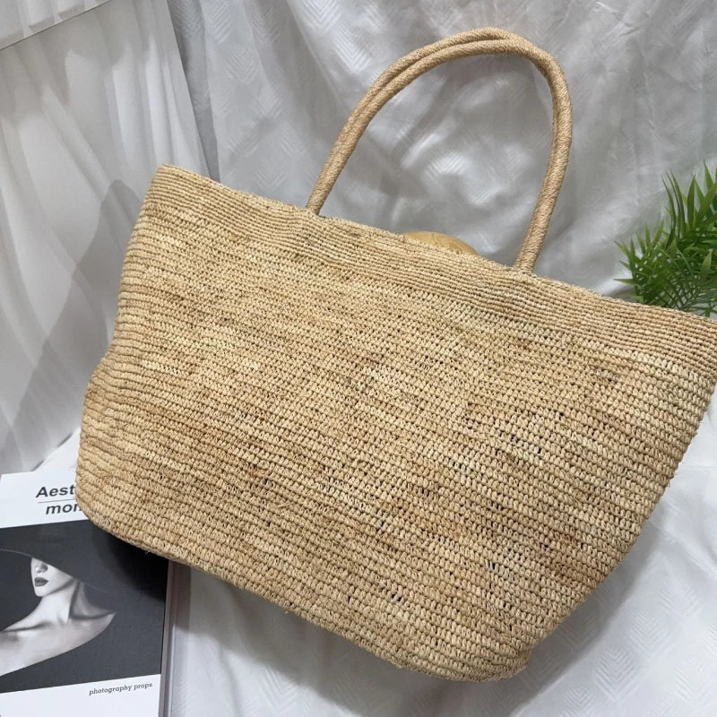 2026 Large Handwoven Rattan Tote Bag for Women Natural Straw Beach Bag Purse Luxury Shoulder Bags Handbag Summer