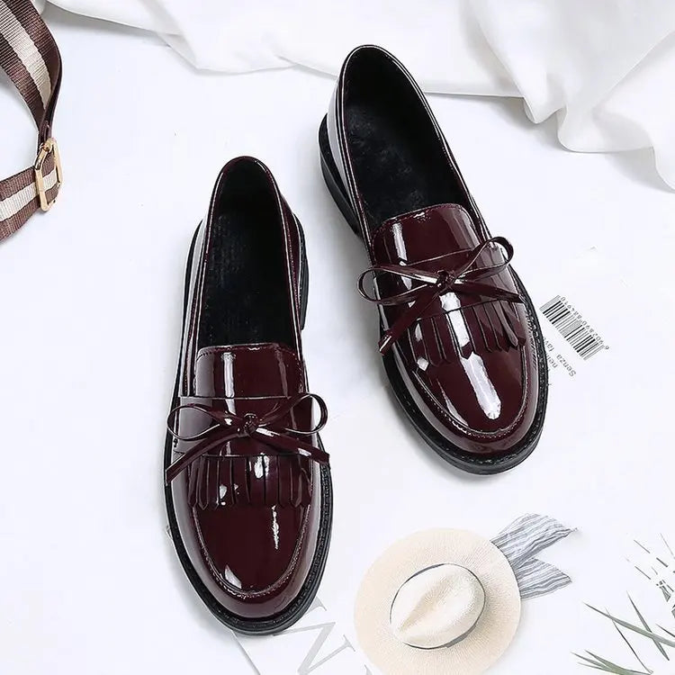 Black Patent Leather Women's Loafers Platform Slip on Shoes for Women 2025 New Spring British Tassel Casual Flats Shoes Woman