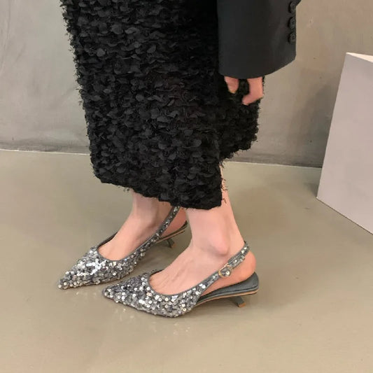 New Pointed Stiletto High Heels Shoes Sexy silver sequins Shallow Mouth Single Shoes Women's Work Dress Shoes High Heel Pumps