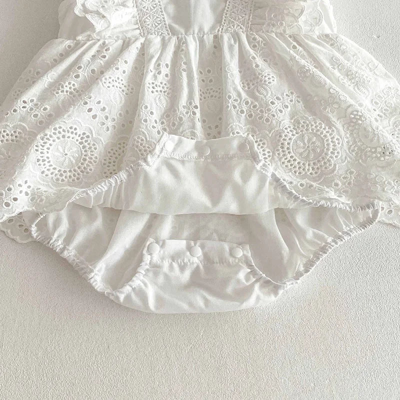 2025 New Summer Korean Style Climbing Suit Flying Sleeve Cotton Lace Splicing Toddler Baby Girls Jumpsuit 0-24M Baby Clothing