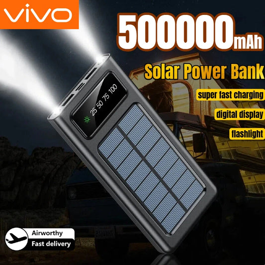 VIVO 5000000mAh Solar Power Bank Portable High Capacity Fast Charge External Battery with Flashlight Powerbank for All Phones