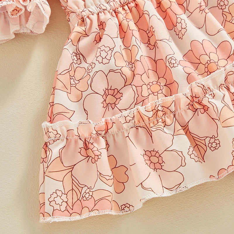 Summer Infant Baby Clothing Girls Rompers Dress Fruit/Flower Print Ruched Short Sleeve Jumpsuit Hairband For Newborn Clothes