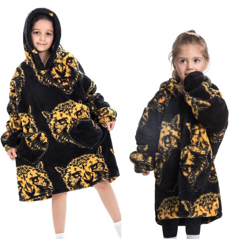 Halloween Pumpkin Hoodies for Boys Girls Winter Thick Flannel Hooded Sweatshirts Kids Clothing Children Oversized Blanket Hoodie