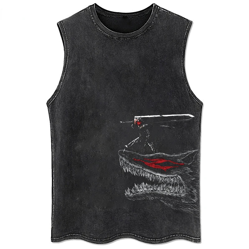 Berserk Logo Graphic Tank Top Manga Print Vest Men Women Sleeveless Shirt Vintage Washed Oversized 100% Cotton Gym Clothing