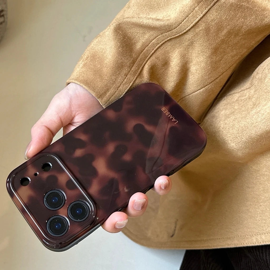 Retro Stylish Amber Color Lamber Pattern Glossy Phone Cover Case for iPhone 17 16 15 14 13 12 Pro Max Plus Air
