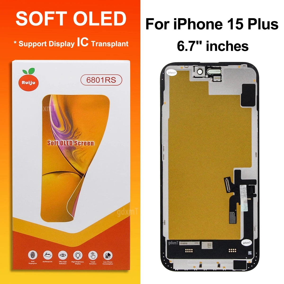 RJ Series SOFT OLED For iPhone 13 14 15 16 17 Pro Max Plus LCD Display Touch Screen Digitizer Assembly Replacement