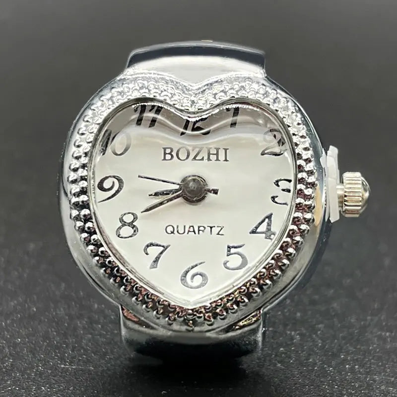 Kiss Jewelry Women Men Creative Heart Shape Clock Quartz Watch Rings Couples Elastic Strap Alloy Dial Watches Finger Ring Gift