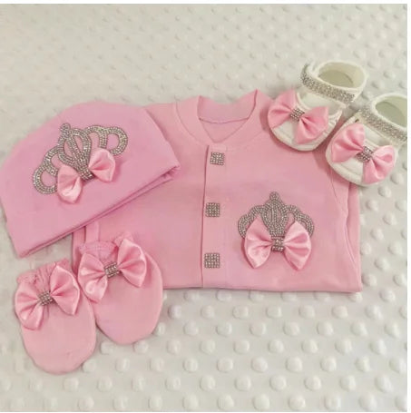 Dollbling Baptism Outfit Boy Prince Luxury Bling Christening Coming Home Romper Bonnet Set Mittens Nursery Hospital Clothing set