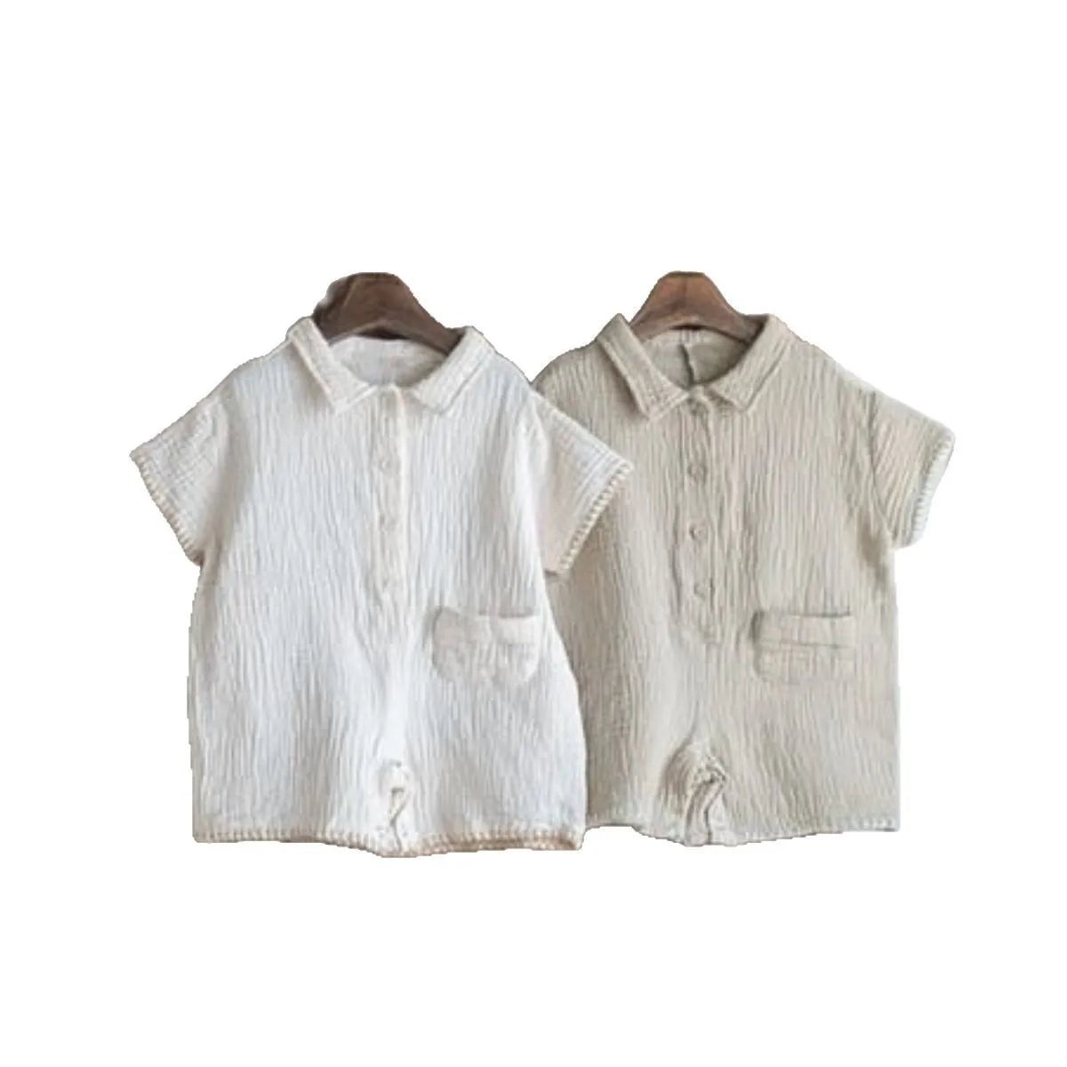 2025 Summer New Baby Short Sleeve Lapel Romper Solid Newborn Clothes Thin Cotton Infant Toddler Simple Versatile Jumpsuit 0-24M