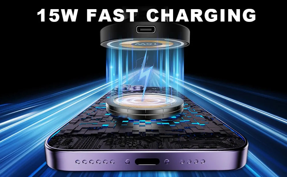 15W Magnetic Car Phone Holder Mount Wireless Charger Fast Charging Rotation Magnetic Car Phone Stand for IPhone 16 15 14 13 12