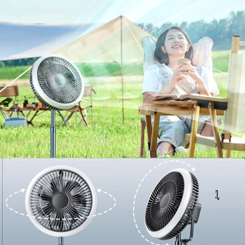 Outdoor Portable Remote Control Camping Fan Retractable Tripod Floor Fan USB Rechargeable 10000mAh Tent Ceiling Fan Ventilator
