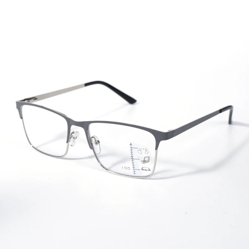 Double Color High Quality Multifocal Reading Glasses Men Women Stainless Steel Frame, Progressive Lens For Blue Light Blocking+1