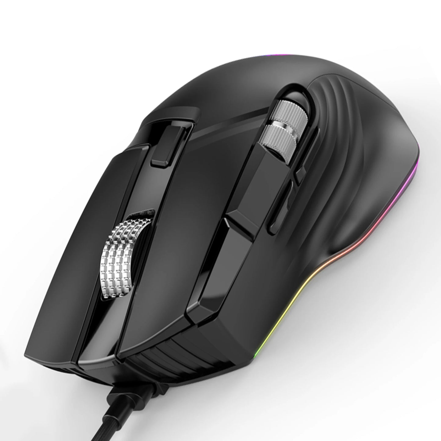 RGB Wired Gaming Mouse 7 Lighting Modes Dual Scroll Wheels Macro Programmable 1200-12400 DPI Ergonomic Design for PC Gamer