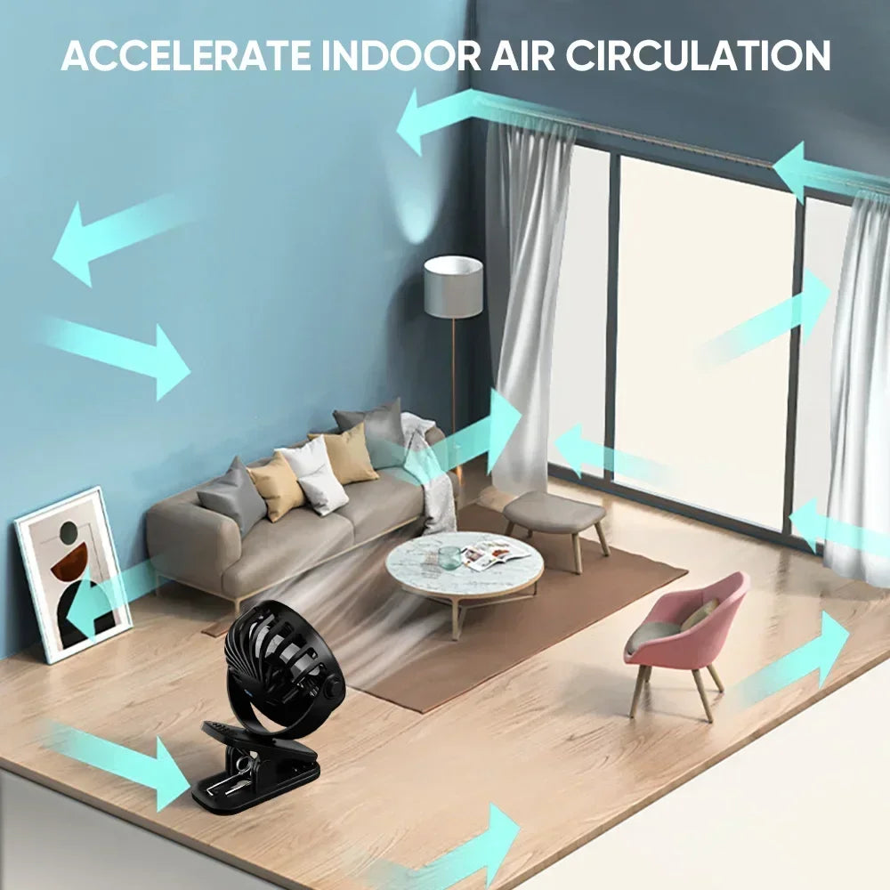 Desktop Clip Fan 3 Speed Quiet USB Mini Cooling Desk Fan 360° Rotate Portable Electric Fan Clip Fans for Strollers Air Cooler