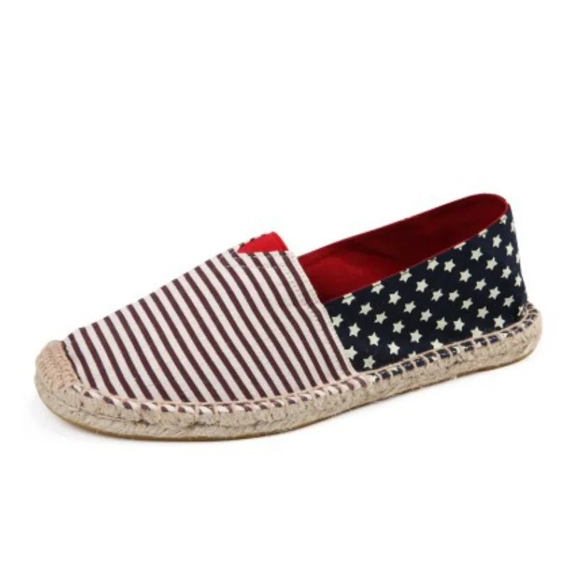 Grass Woven Linen Men's and Women's Handmade Stitching Fishing Shoes with A Casual Flat Bottom Anti Slip Fabric Design Platform