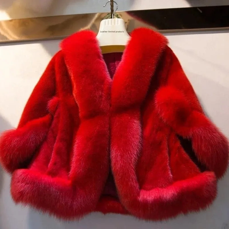 Women's Fox Fur Coat Wedding Dress Style Shawl High Quality Artificial Fox Fur Fashionable And Elegant Shoulder Pad Sleeve