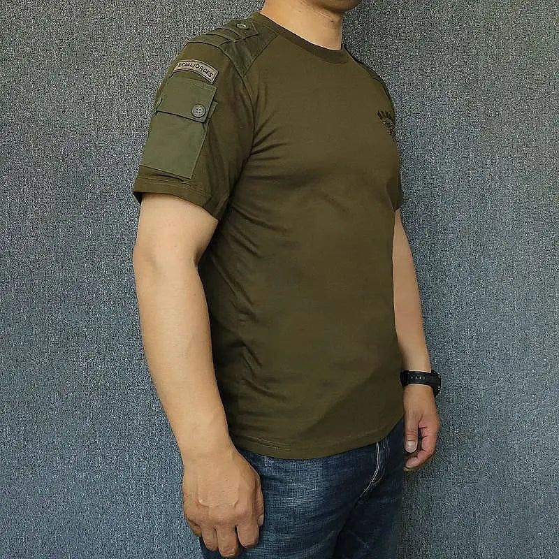 Tactical Camouflage Special Forces T-shirt Men Spring Breathable Wear Resistant Round Neck Top Pure Cotton Training Workwear
