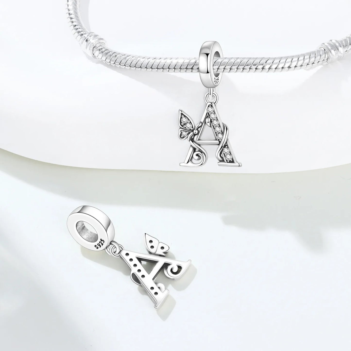 2026 New 925 Sterling Silver Zircon Scroll Grass Pattern 26 Letter Bead Charms for Women Fit DIY Bracelet Necklace Jewelry Gift