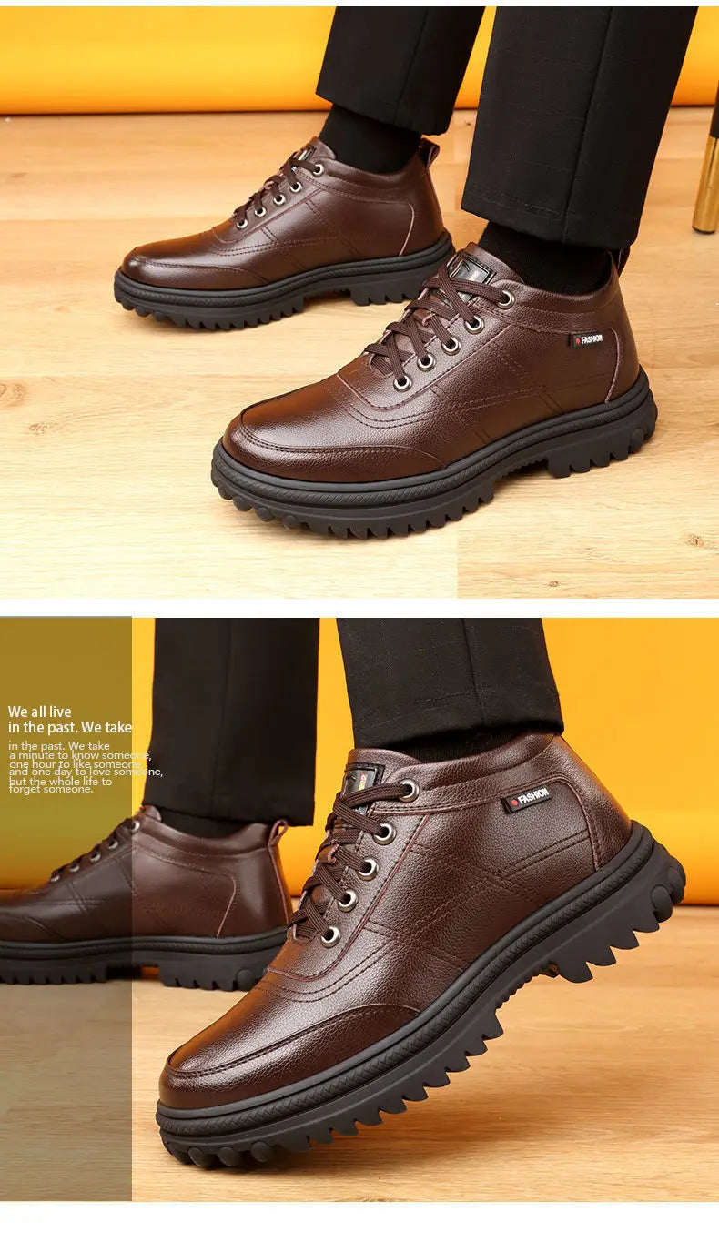 Men's Winter Thickened Warmth Casual Shoes Fleece Lined Business Style Leather Shoes Low Top Lace up Comfortable Alligator Pa...