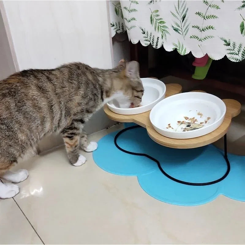 Ceramic Cat Bowl Cat Food Feeder Dog Bowls Drinking Water Bowl Cervical Protection Pet Supplies Ceramic Double Cat Bowls