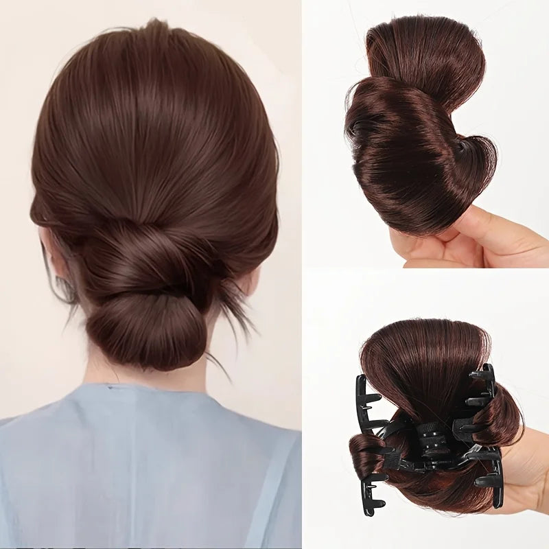 4-inch synthetic low-tie ball head wig, a clip-on bun wig that naturally connects to a woman's ponytail  Hair extension