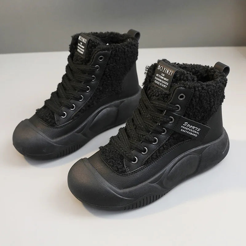 Women's Winter Sports Shoes Fashion Warm High Sneakers Woman Ankle Snow Boots Ladies Casual Sport Skateboard Safety Padded Shoes
