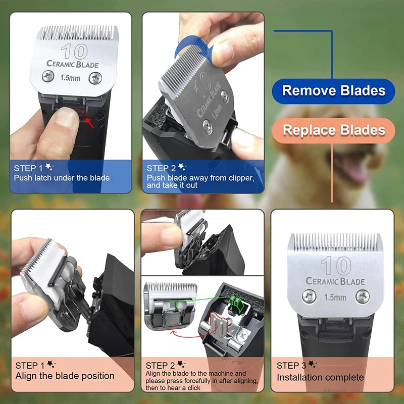 Detachable Pet Dog Grooming Clipper Ceramic Edge Blade Compatible with most Andis,Oster A5,Wahl KM10 Series Clippers